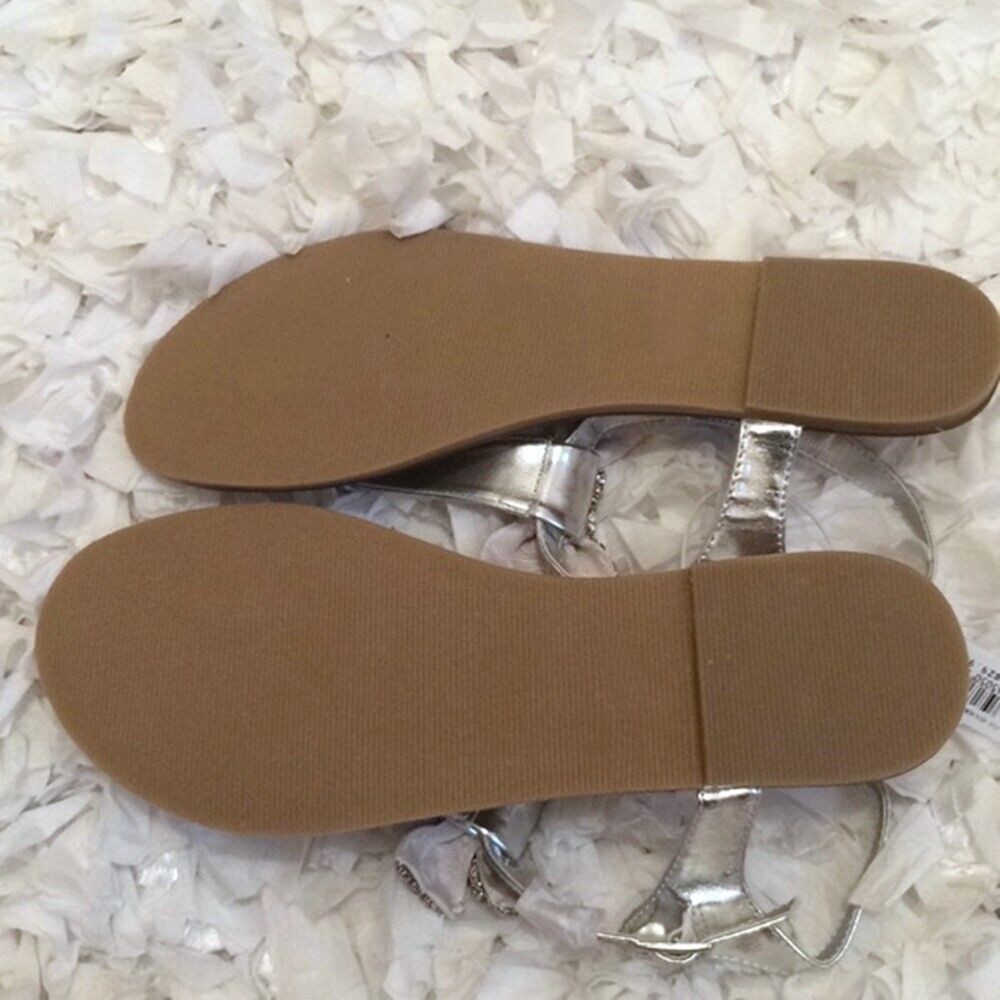 DAVID’s BRIDAL Silver Jeweled Bow Designer Thong Sandals 8
