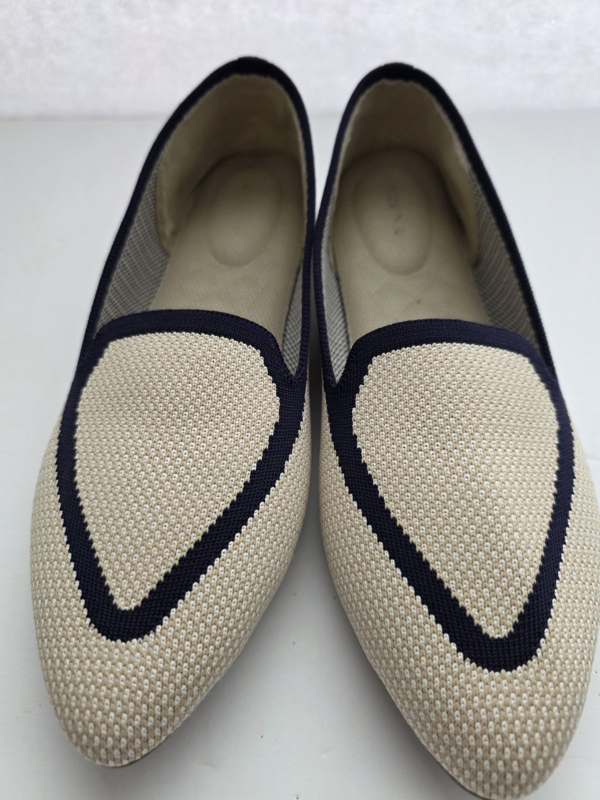 Birdies The Blackbird Eggshell Navy Flats Knit Woven Loafers Slip-ons Size 10