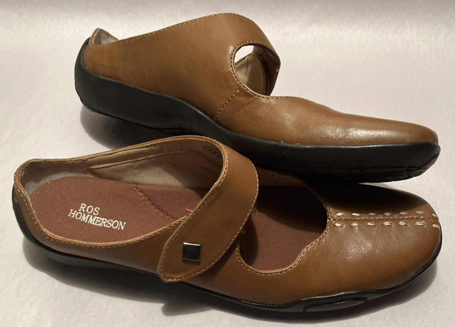 New Ros Hommerson Candice Womens 6SS Luggage Leather Cushion Cut Down Mary Janes