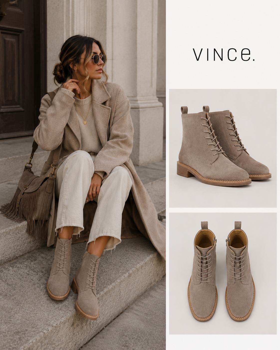 Vince Cabria Suede Lace-Up/Zip Ankle Women Boot Size 8 M Made in Italy