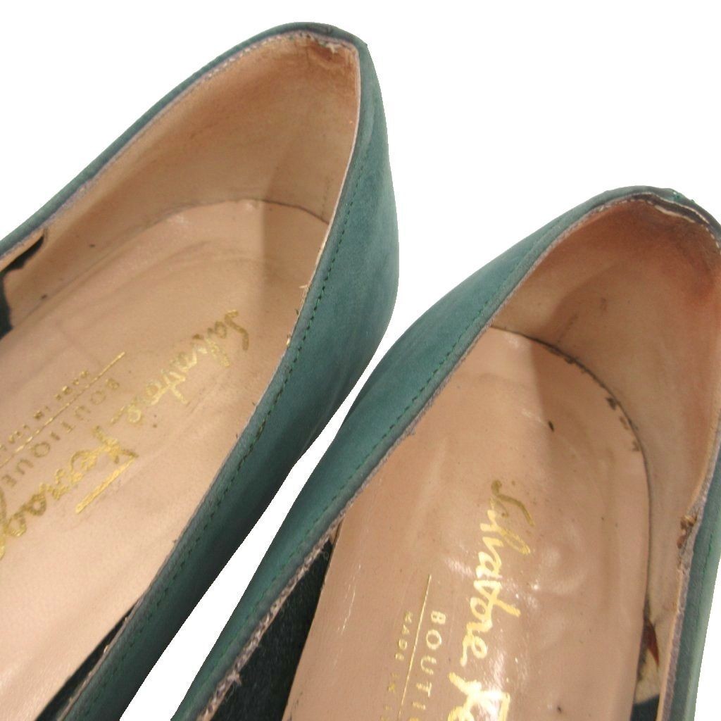 Salvatore Ferragamo Grosgrain Ribbon Pumps Suede Moss Green Women’s Size US 8
