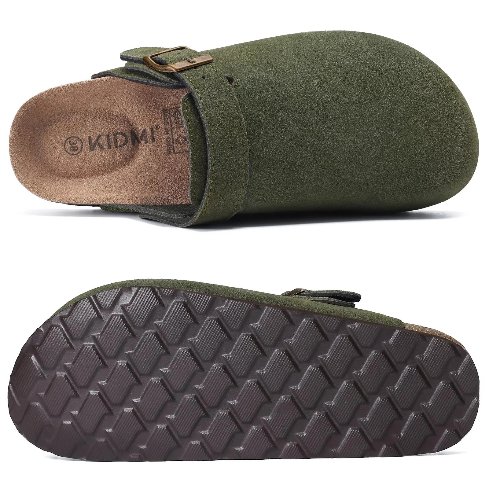 Women’s Suede Clogs with Adjustable Strap Adult Fashion Cork Footbed Leather Mul