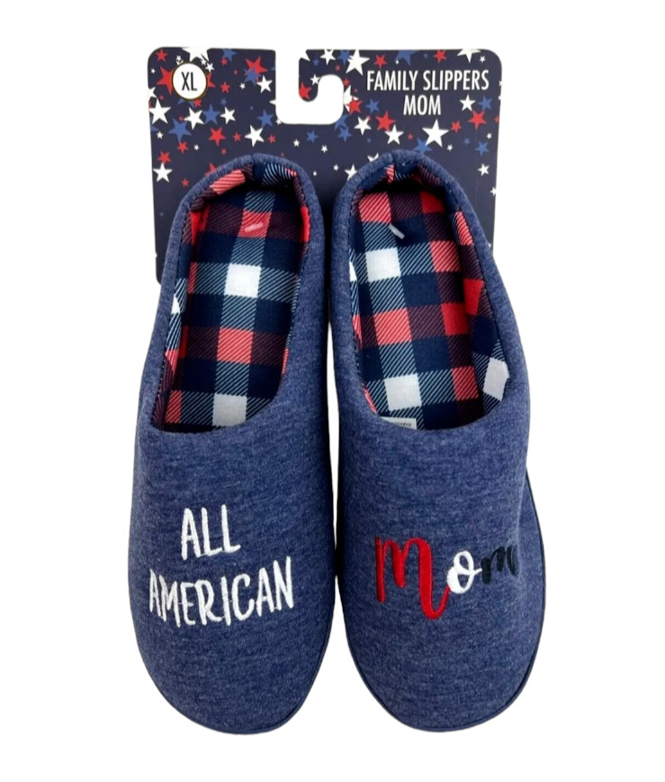 All American Mom Patriotic Blue Heather Clog Slippers Size XL 9.5-10.5 NWT