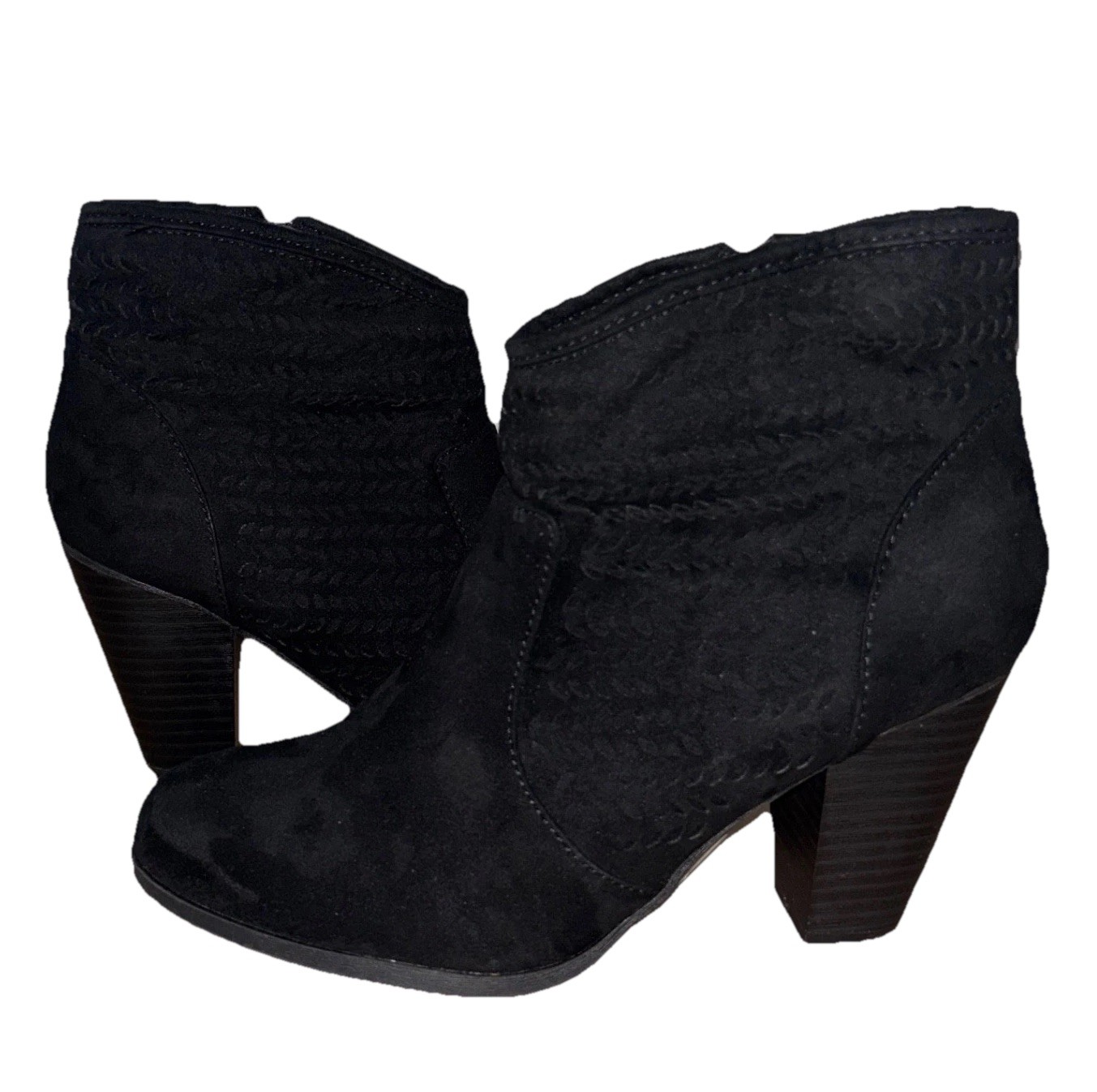 Ana Black Ankle Booties Women’s Size 8.5 Chunky Block Heel Side Zip Suede Shoes