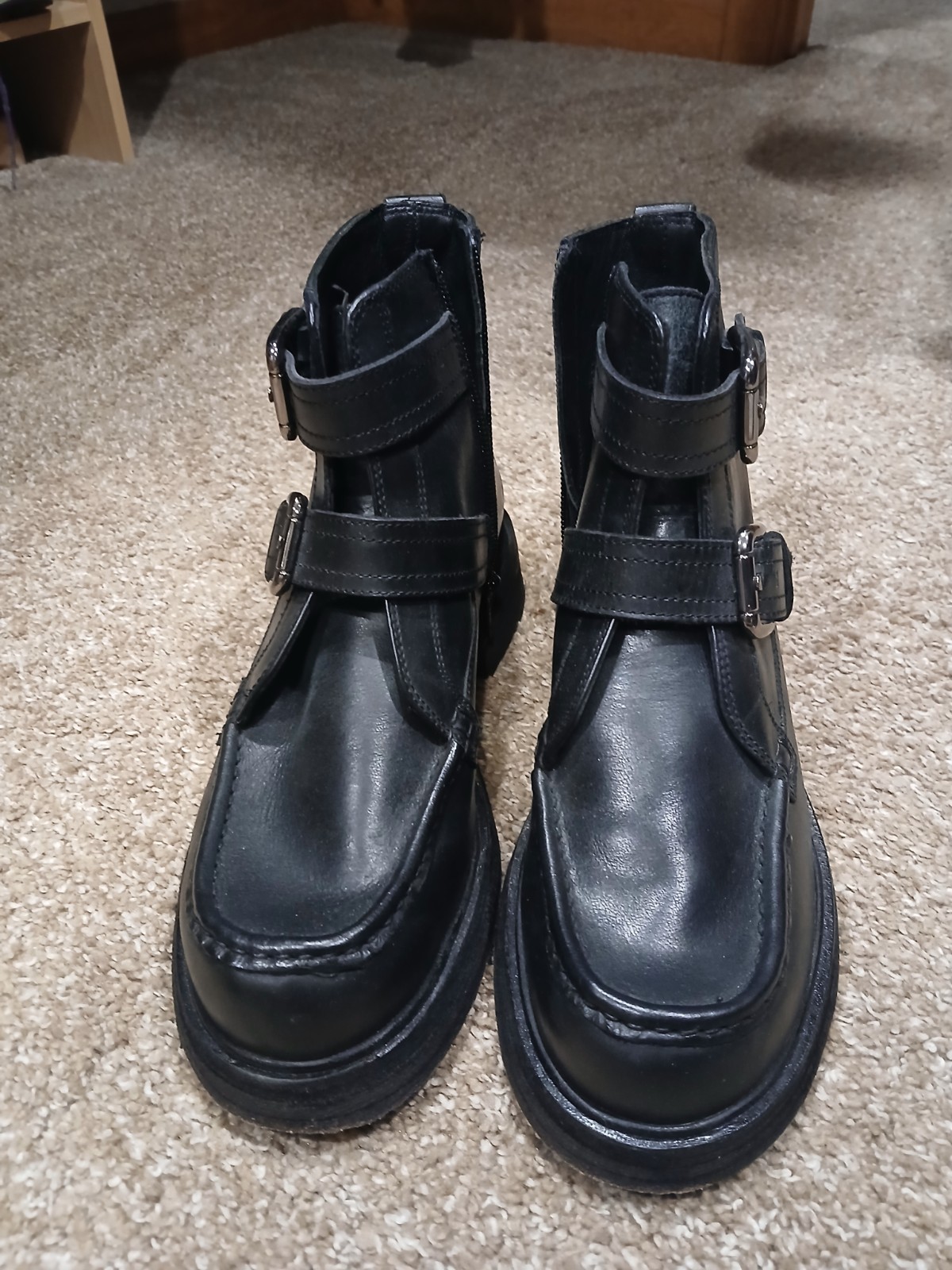 Free People FP Isla Buckle Boot Moto Black Leather Women Size 7 Boots