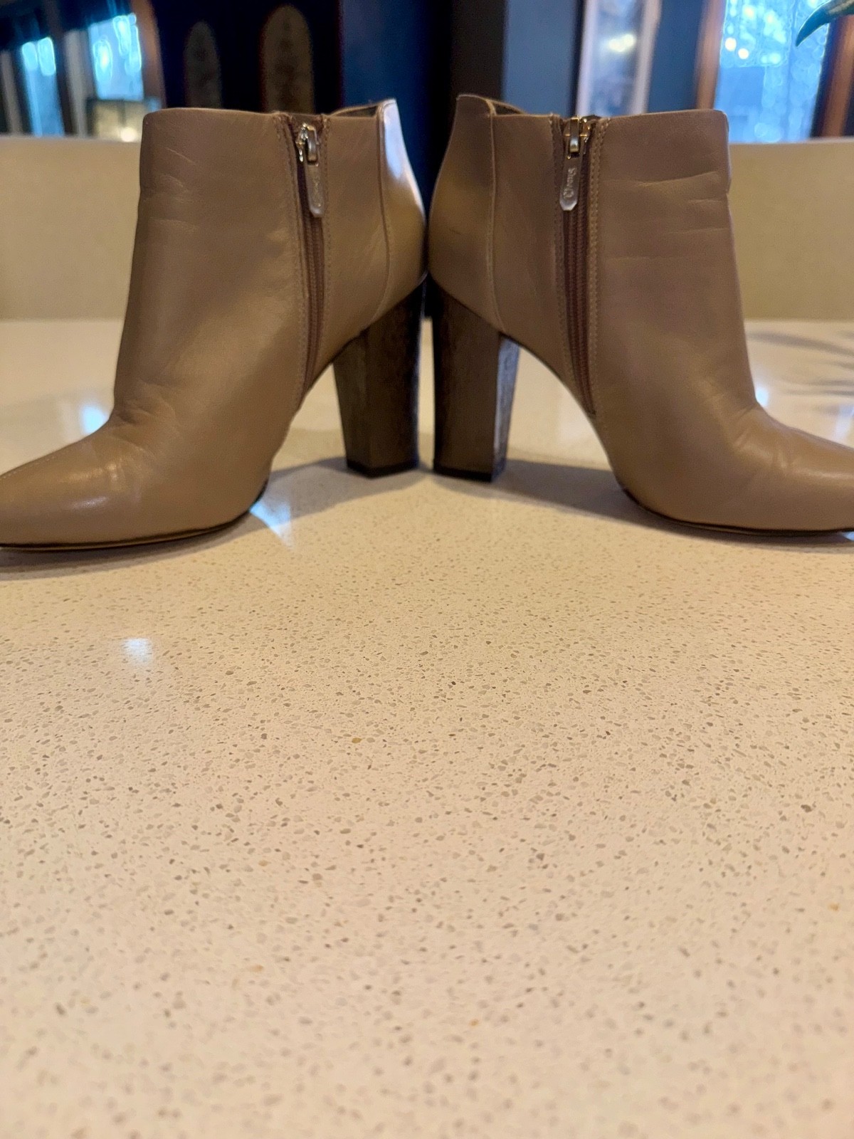 CIRCUS BY SAM EDELMAN BONE LEATHER WOMEN’S SIDE ZIP BOOTIES SIZE 7.5 B