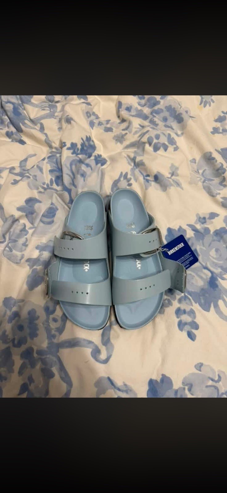 BIRKENSTOCK ARIZONA BIG BUCKLE LEATHER HIGH SHINE BABY BLUE 39 EU 8-8.5 US