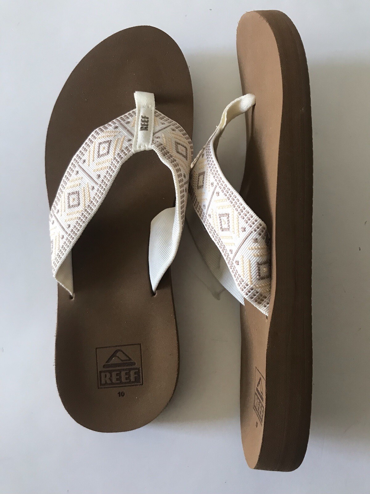 WOMEN’S REEF VINTAGE WHITE SPRING WOVEN FLIP FLOP BEACH/POOL SANDALS SIZE 10 NWT