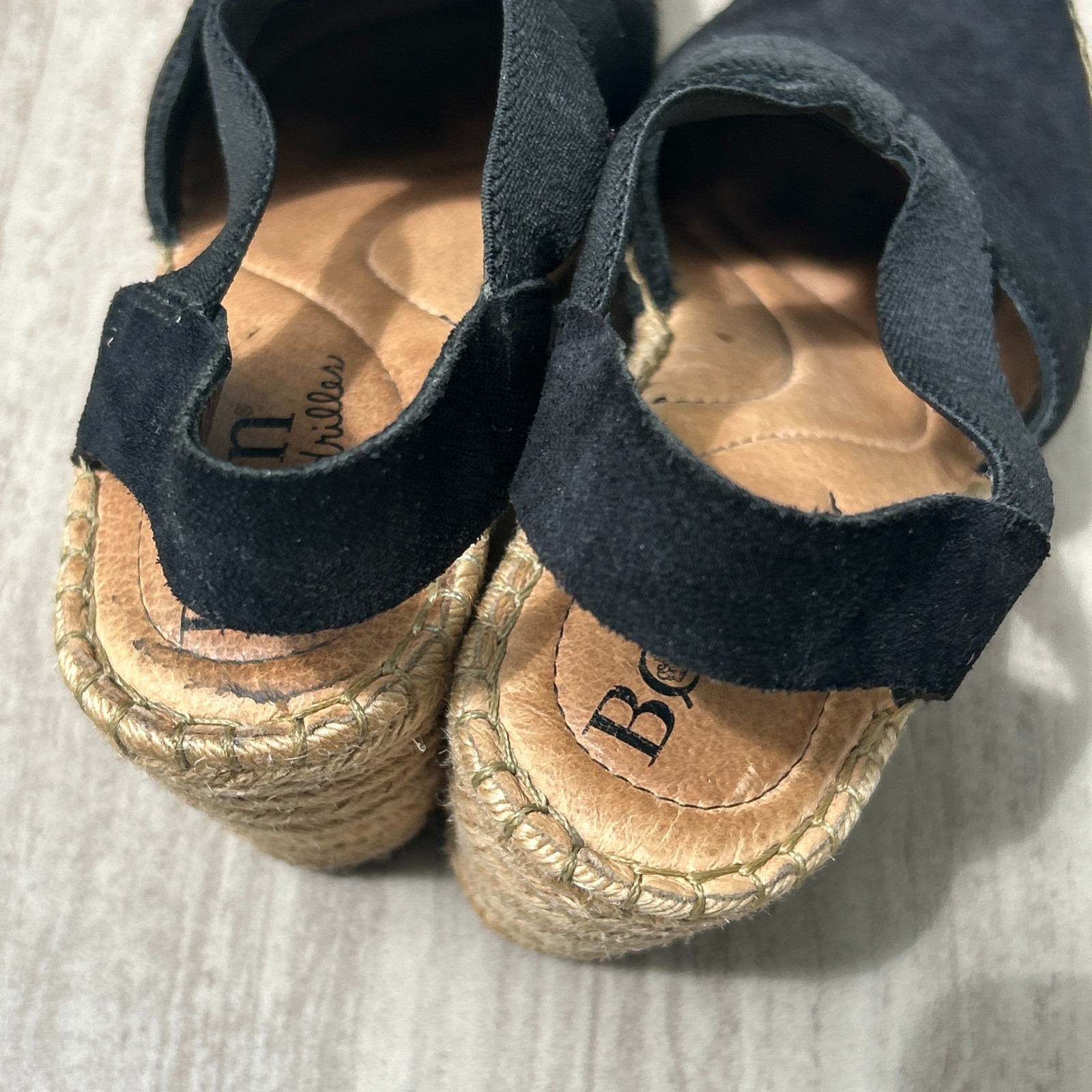 BORN Black Suede Espadrille Wedge Platform Sandals Women’s Size 5 Vacation