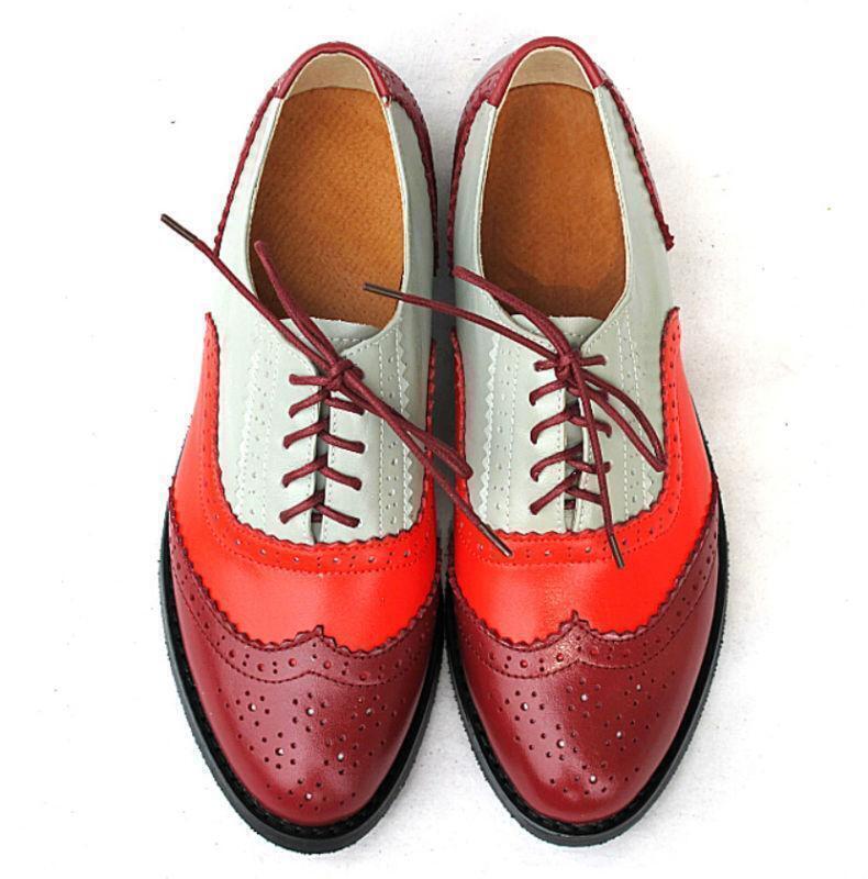 New Women Brogue Carved Lace Up Shoes Oxfords Round Toe Hollow Out Colorful R246