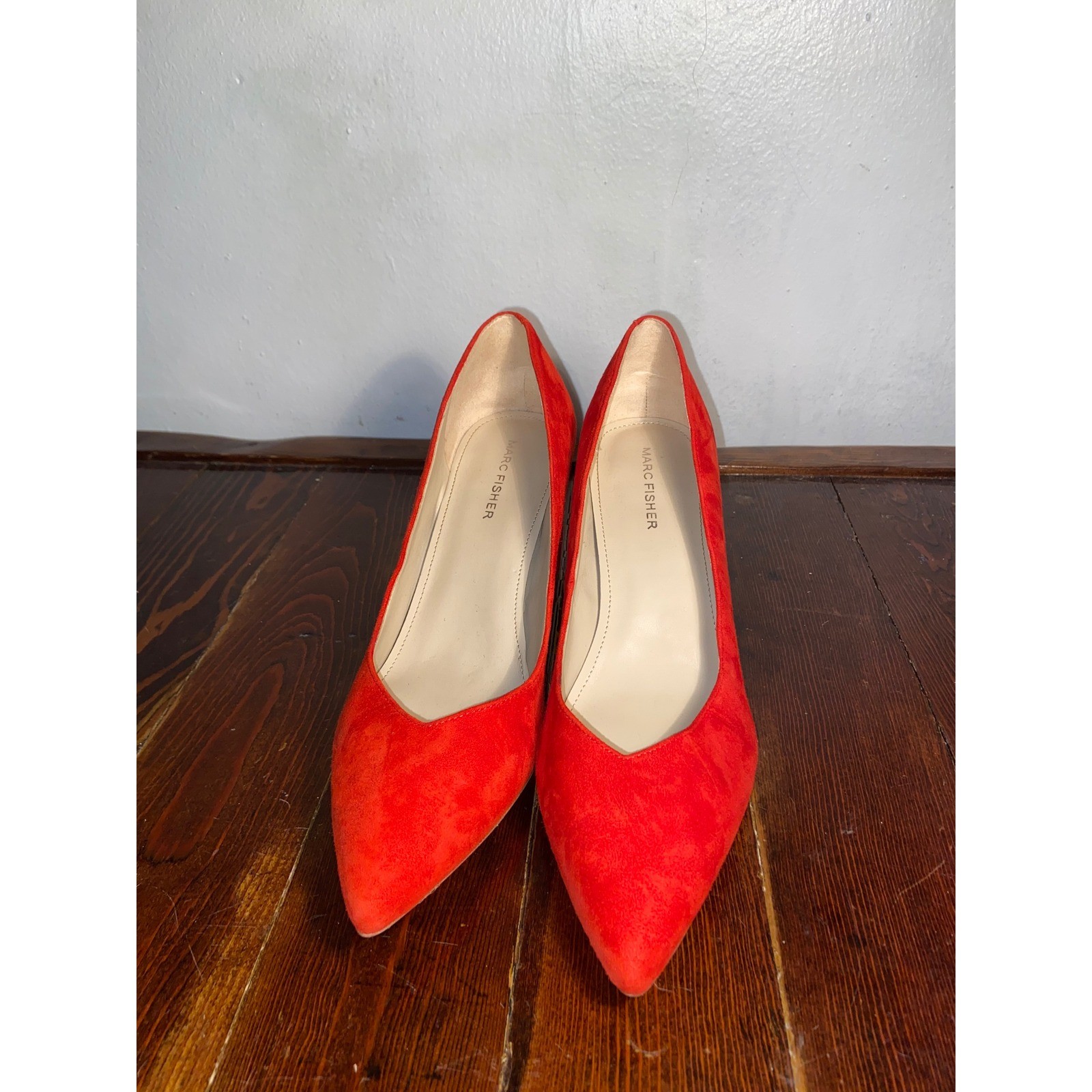 Marc Fisher Zala Red Suede Block Heel Pointed Toe Pumps 8.5 Classic Maximalist