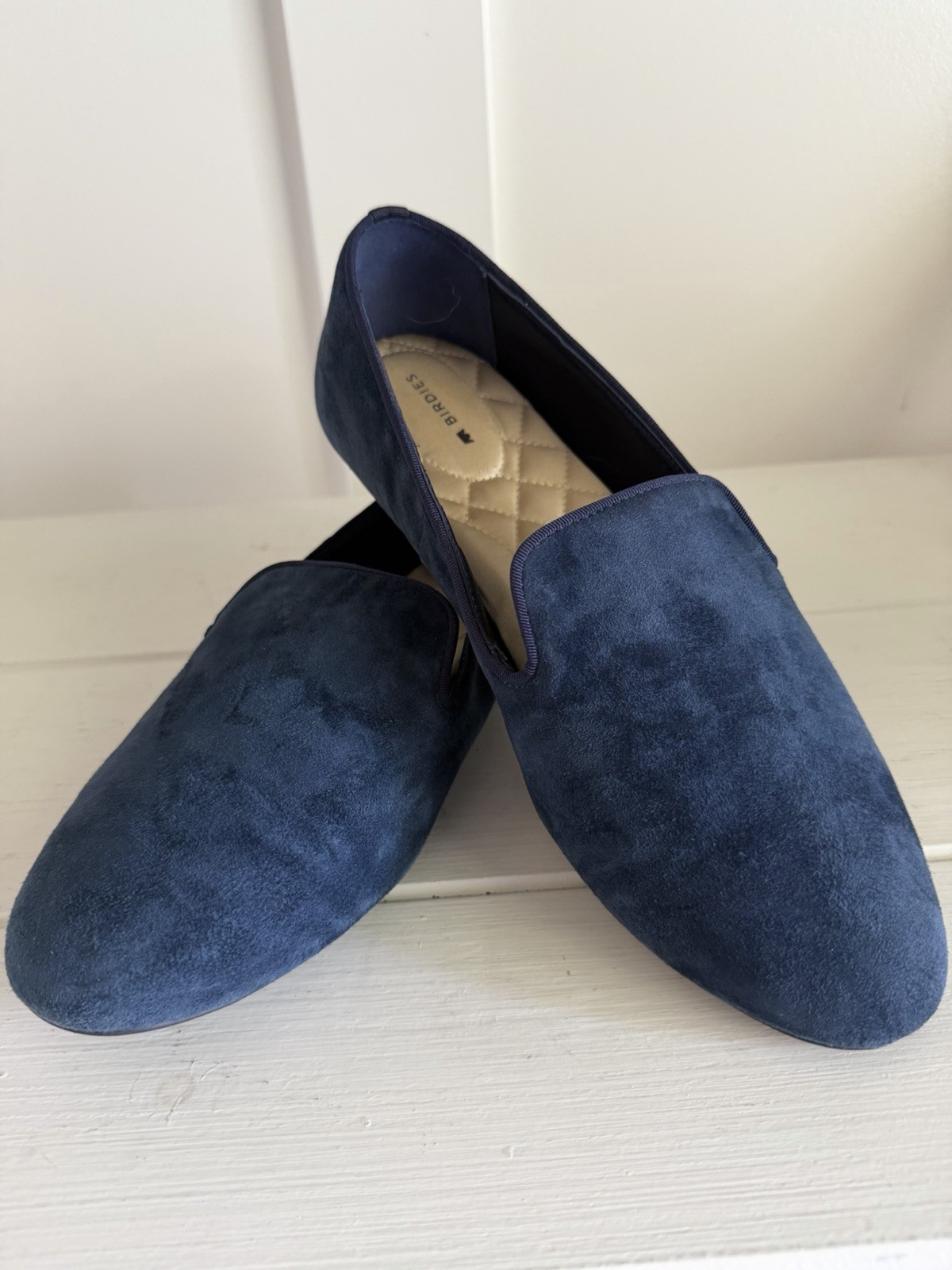 Birdies The Starling Loafers Wms 9.5 Navy Blue Suede Quilted Comfort Flats EUC