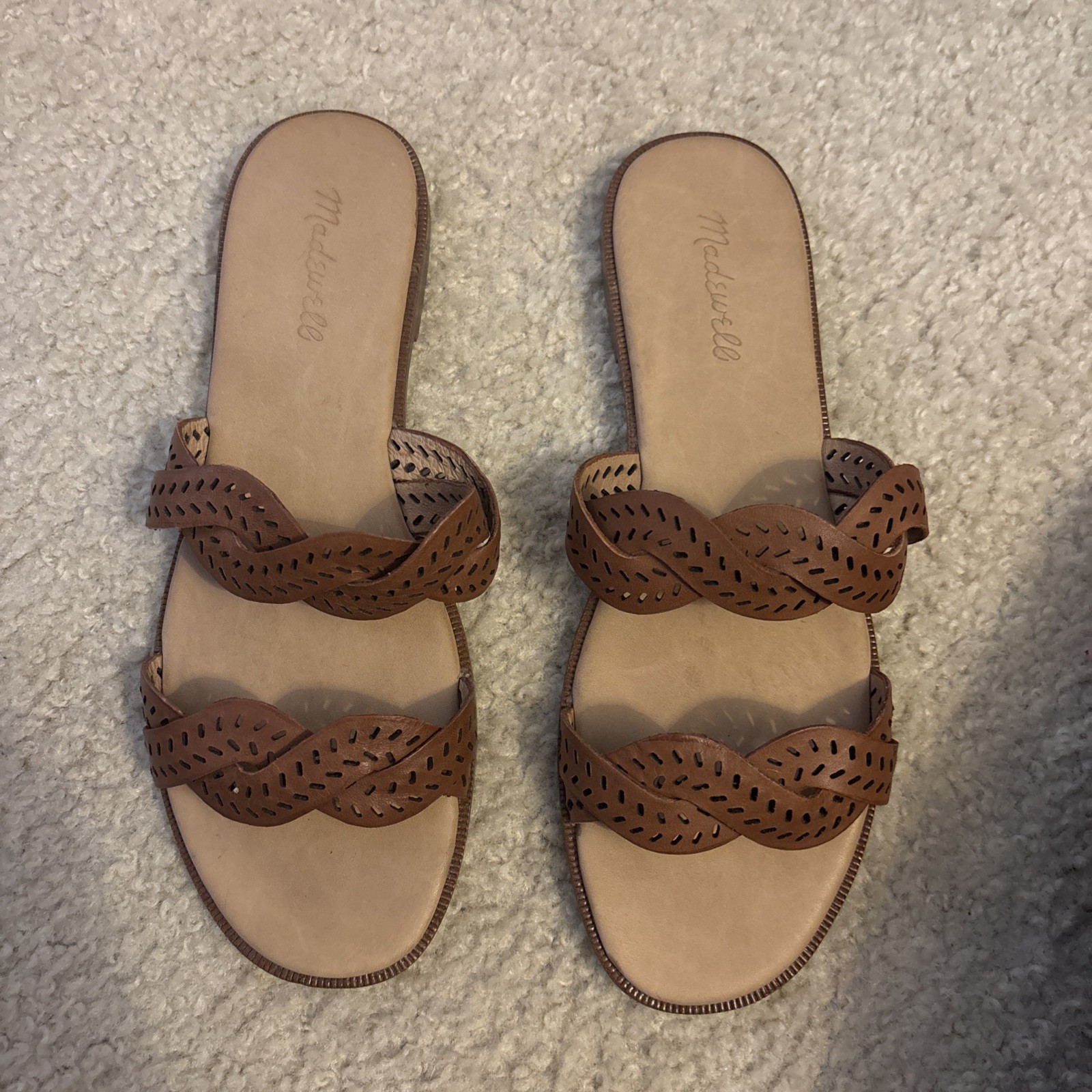 Madewell Boardwalk Braided Slide Sandals Leather Pecan Brown ND959 Womens 6.5