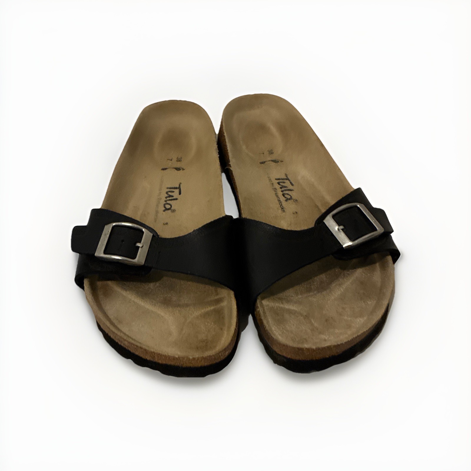 Birkenstock Tula Madrid Leather Slides Sandals with Buckle Black Womens 7/38
