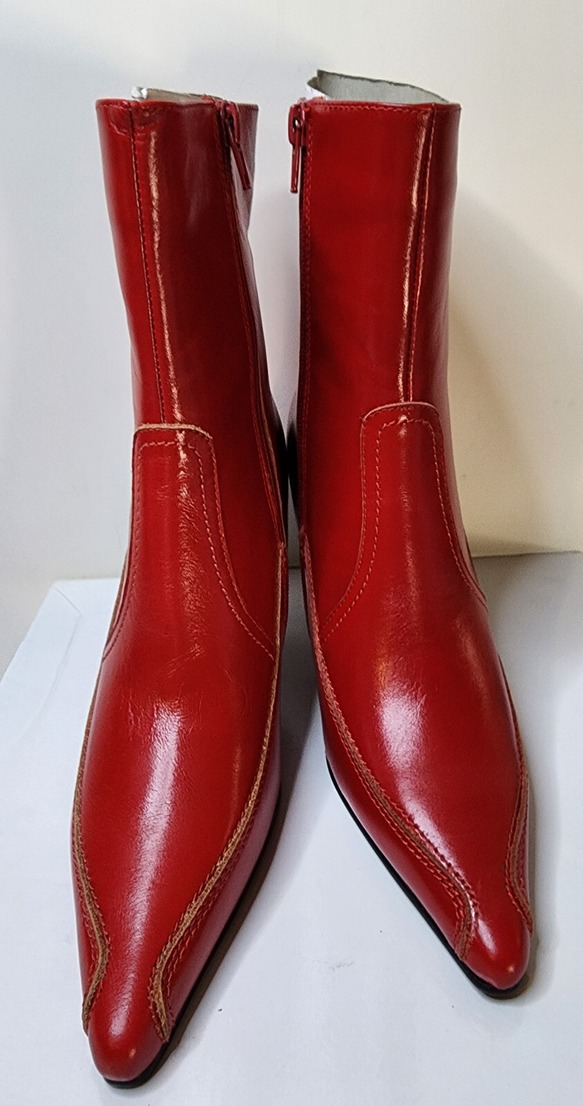 Firenze Women’s Leather Red Calf-Height Pointed Boots Euro Size 36 US 6 with Box