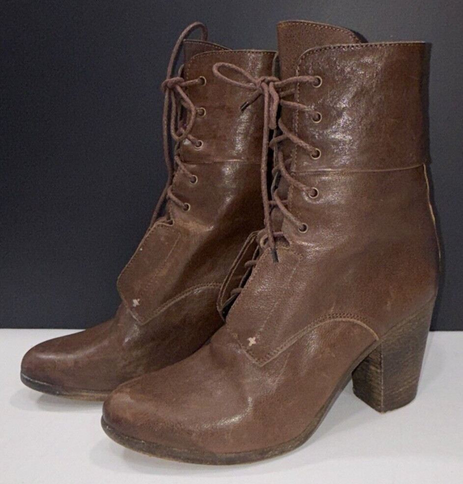 Rag & Bone Heeled Brown Boho Classic Designer Lace Up Italian Leather Boots 39.5