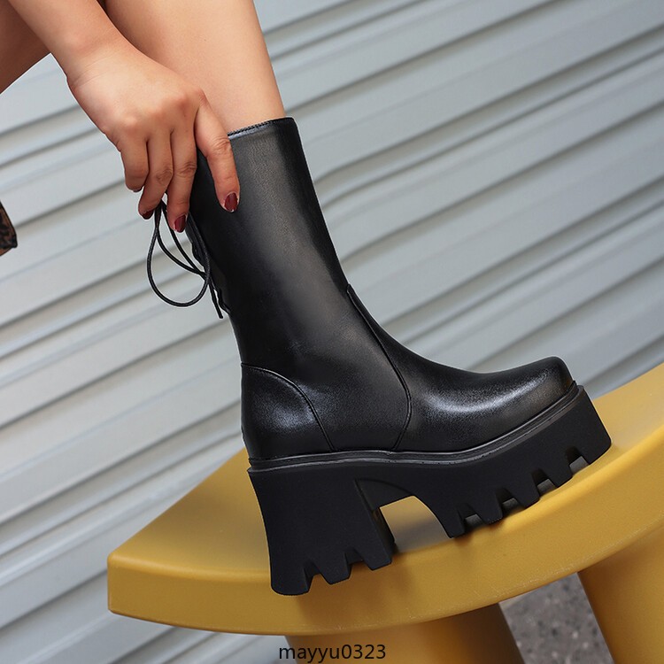 Womens Platform High Block Heel Zip Square Toe Casual Ankle Boots Shoes Biker