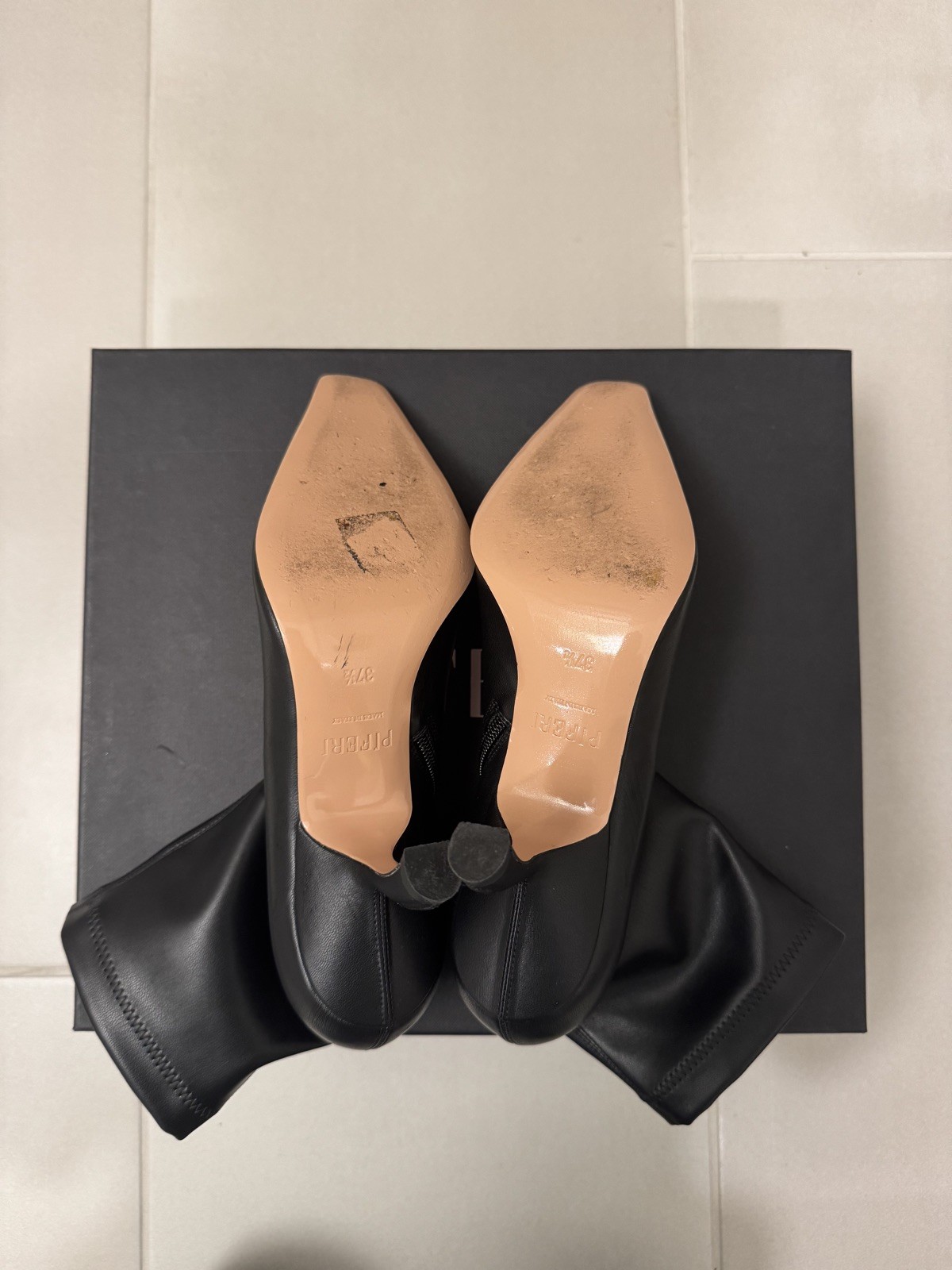 Italian Leather Heels Ankle Boots size 7.5 Women’s Square Toe Booties Black