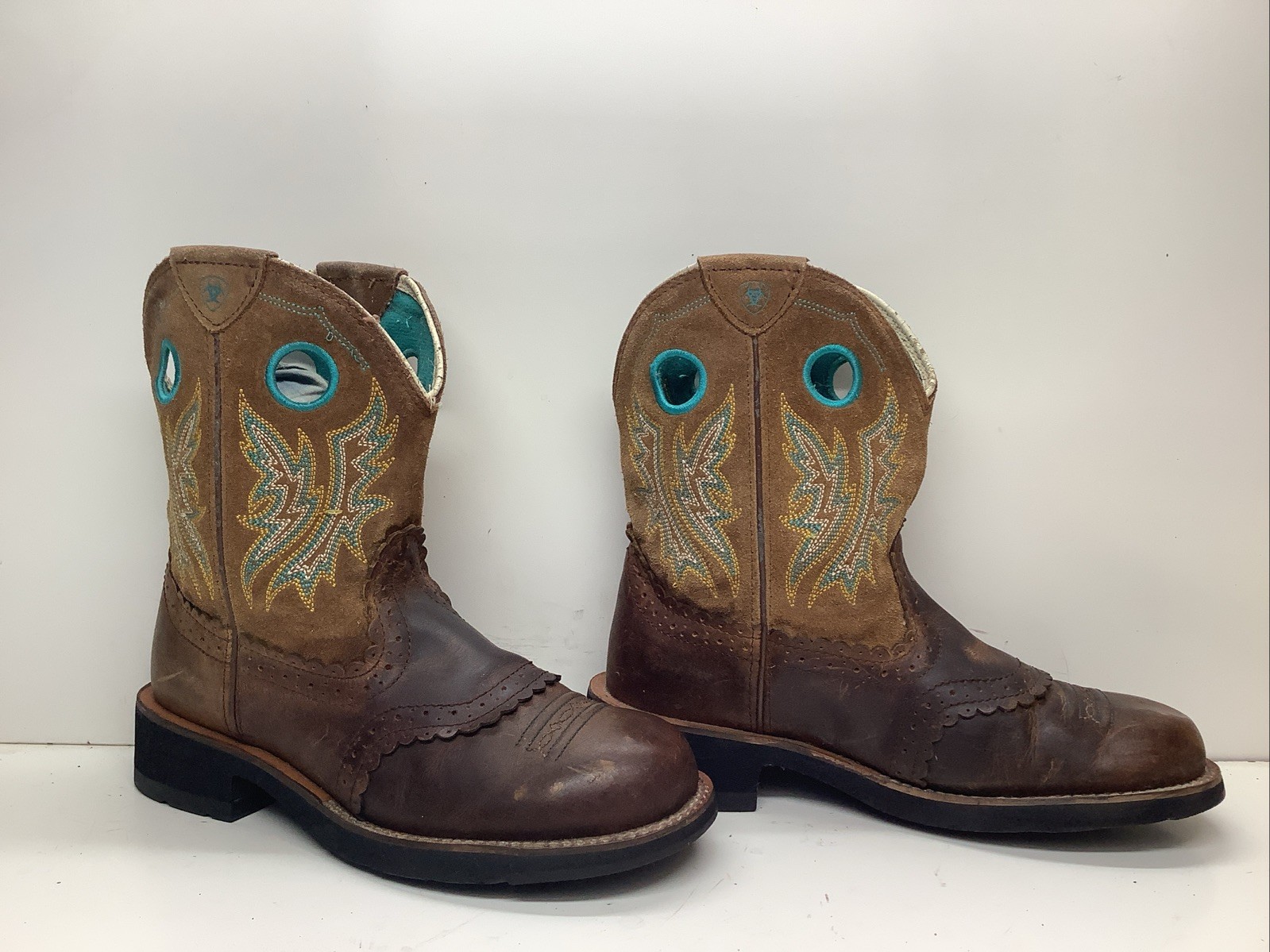 WOMENS ARIAT ATS COBWOY BUCKAROO BROWN BOOTS SIZE 7.5 B