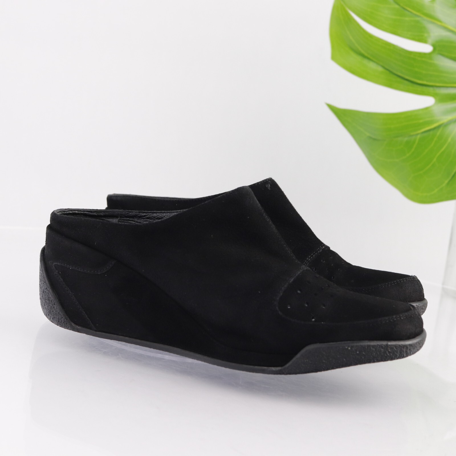 Via Spiga Womens Mule Size 8.5 M Black Suede Mule Wedge Heel Comfy Slip On Shoe