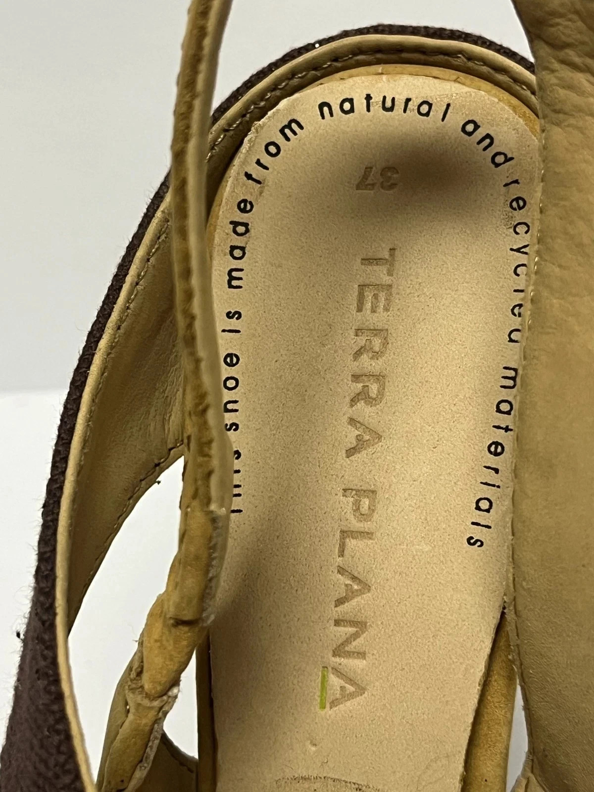 Terra Plana Eco-Friendly Recycled Brown Tan Slingback Platform Sandal 7 37 New