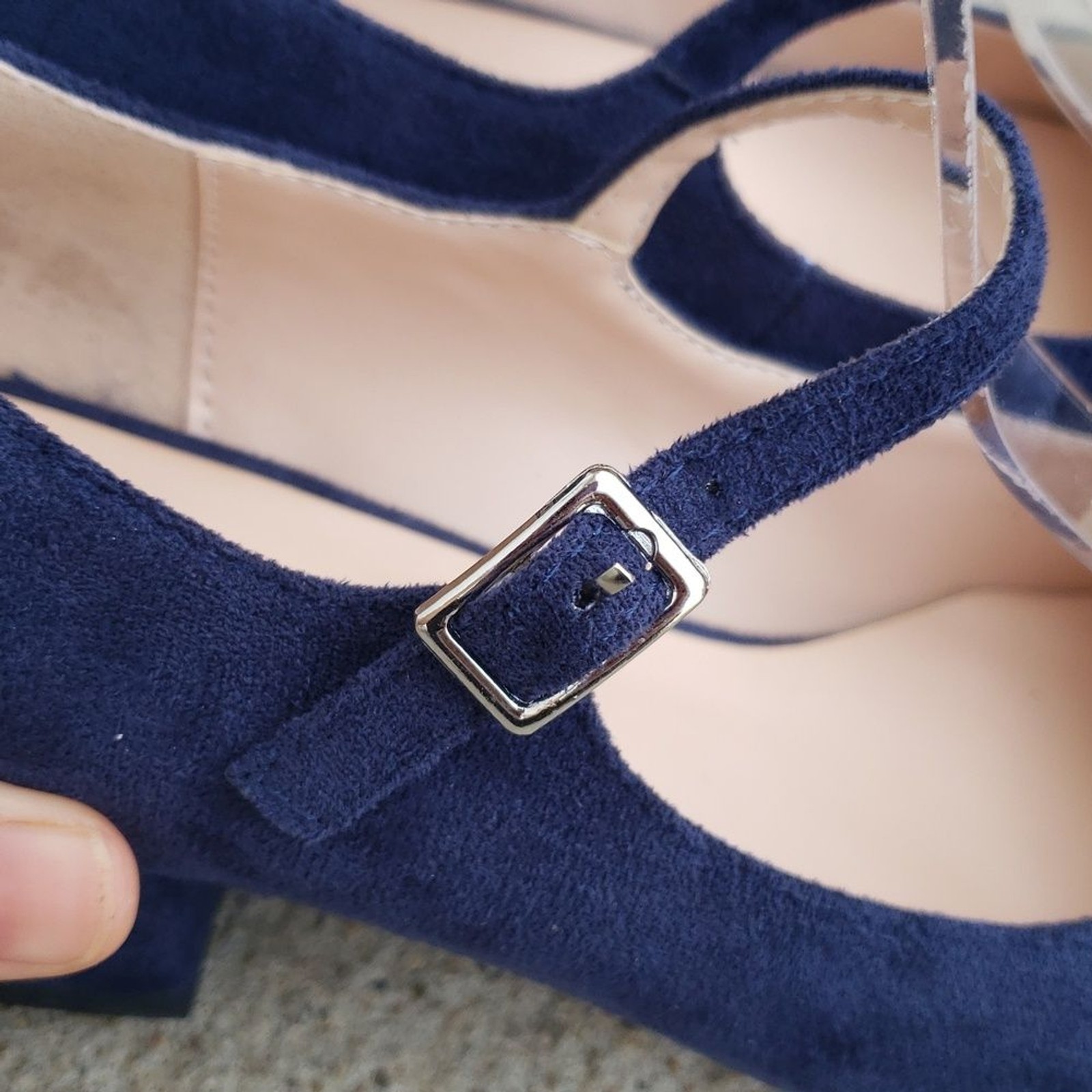 Roserwish Suede Mary Jane Square Toe Block Heels Sandals Size 8 Workwear Neutral