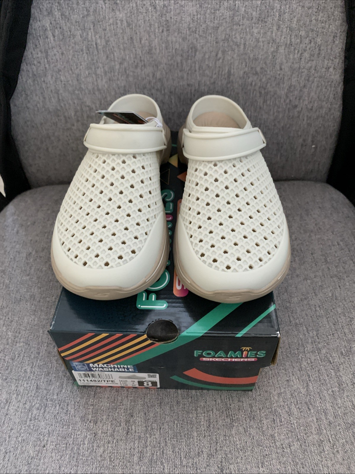 Pick Size – Skechers 111482 Women’s Taupe Foamies Arch Fit Slip On Clogs
