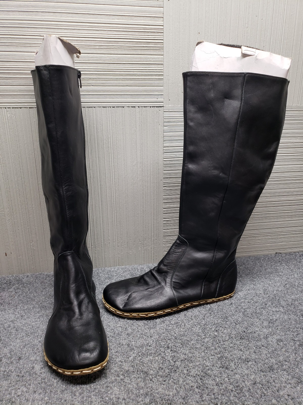 Atlantis Women Boots 13.5 Black Leather Side Zip Handmade High Knee Comfort Shoe