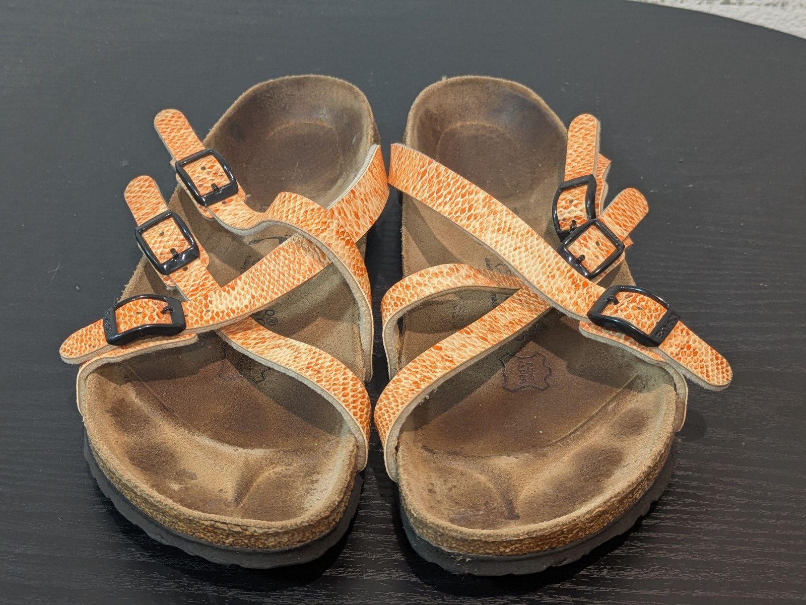 Birki’s Strappy Sandals Womens Size 8 Orange Leather Cork Footbed Germany