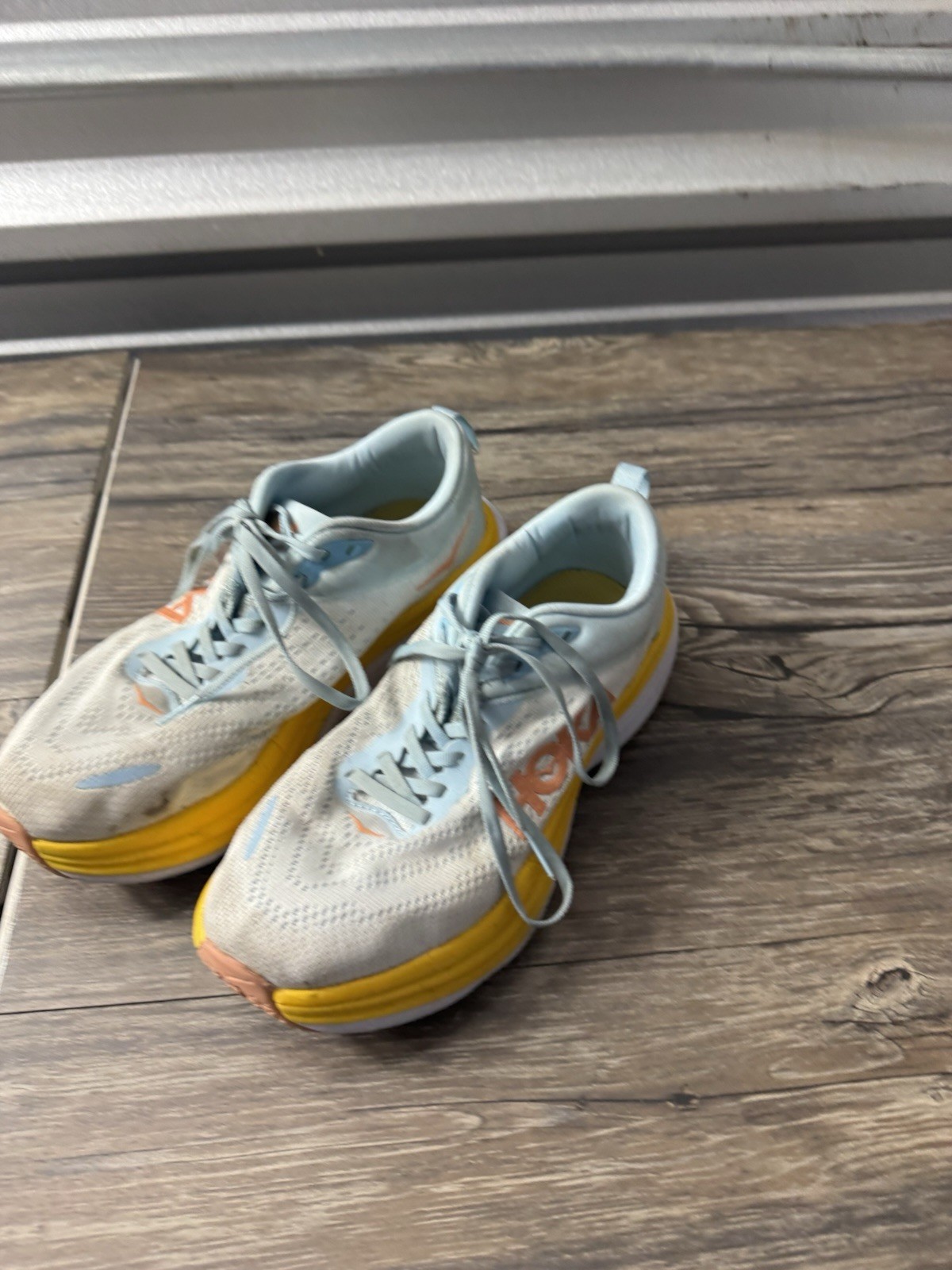 Hoka Bondi 8 Shoes Womens 8 Blue Yellow Daily Road Jogging Support Cushion