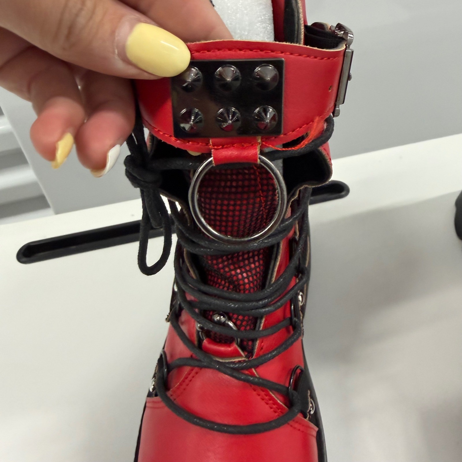 Red Platform Boots Gothic Punk Studded Mesh Wedge Ankle Boots Red Black Size 38