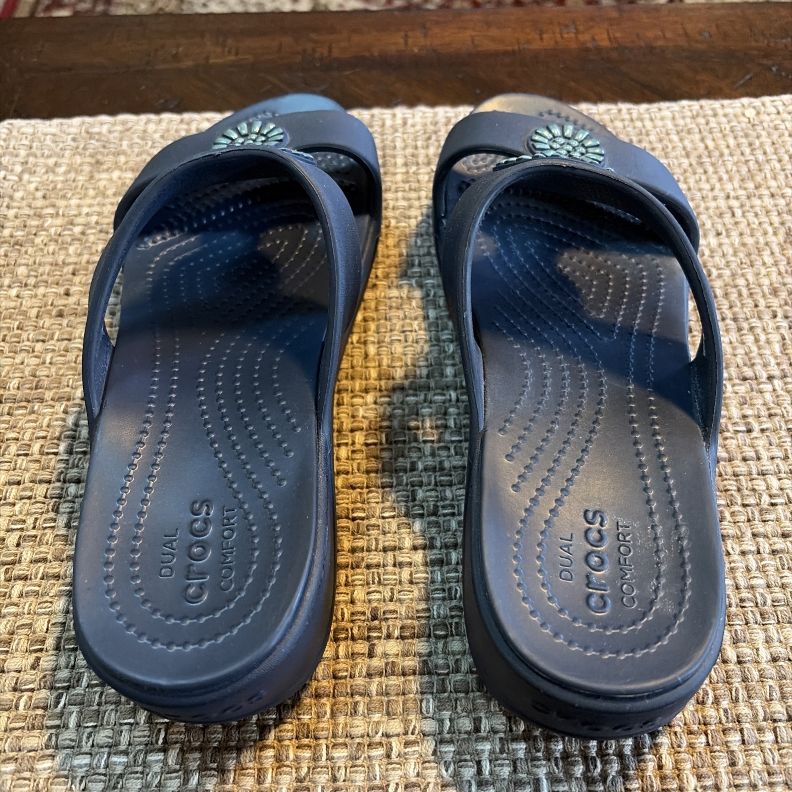 Crocs Monterey Diamante Wedge Slide Sandals Slip On Women 8 Navy Blue 206367