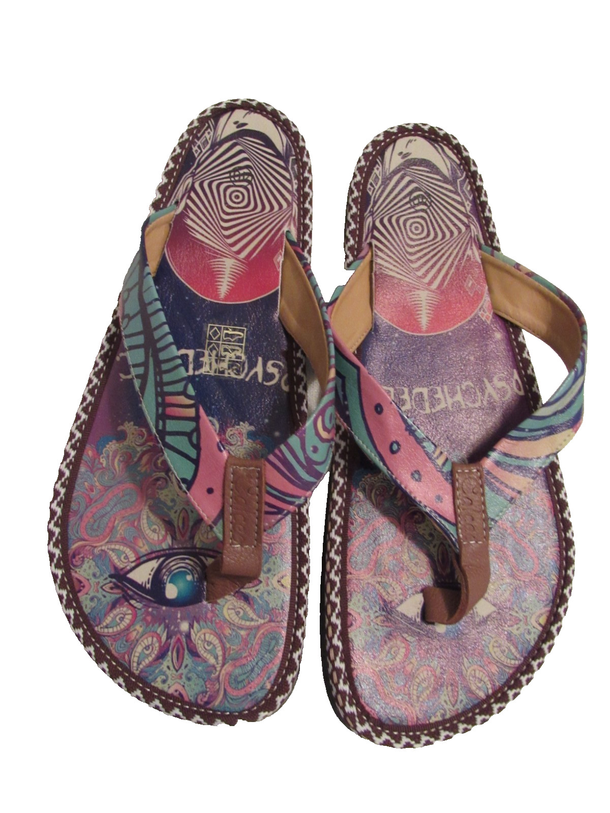 Calceo psychedelic hippy boho flip flop thong sandals size 9 US / EU 40 NWOB
