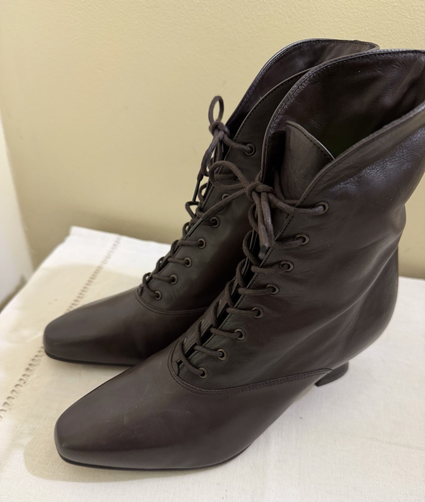 Vintage Nine West Edwardian Victorian Witchy Brown Leather Ankle Boots NOS 6.5