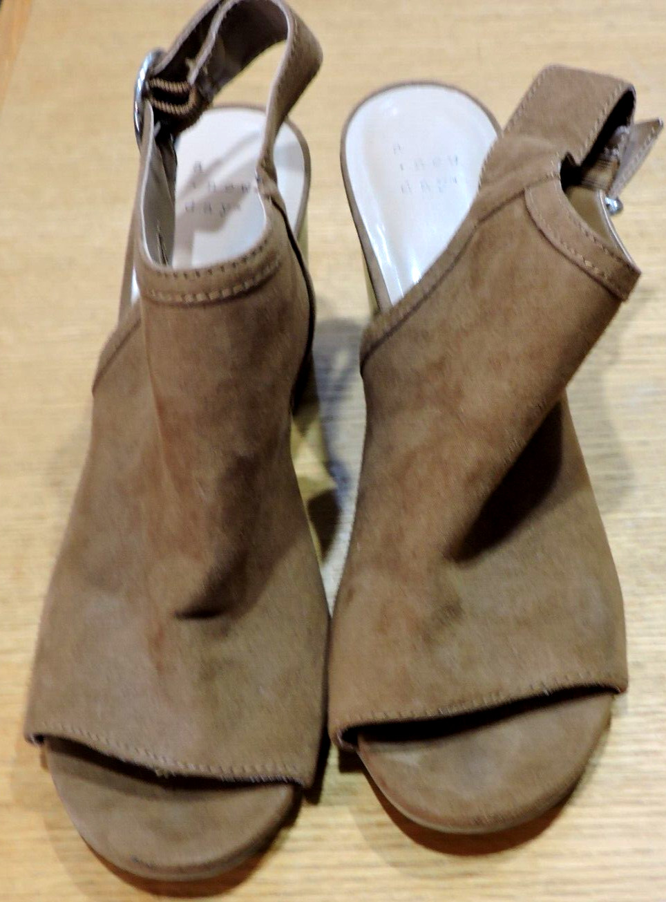 A New Day Womens SZ 9.5M Cinnamon Brn Fabric Open Toe Slingback 3.75″ Block Heel