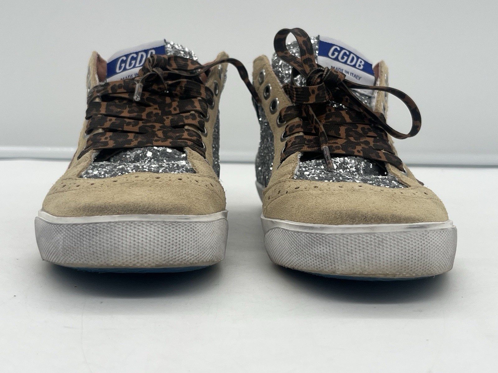 $750 Golden Goose Mid Star Glitter Covered Mid Top Sneakers Silver Size 37 / 7