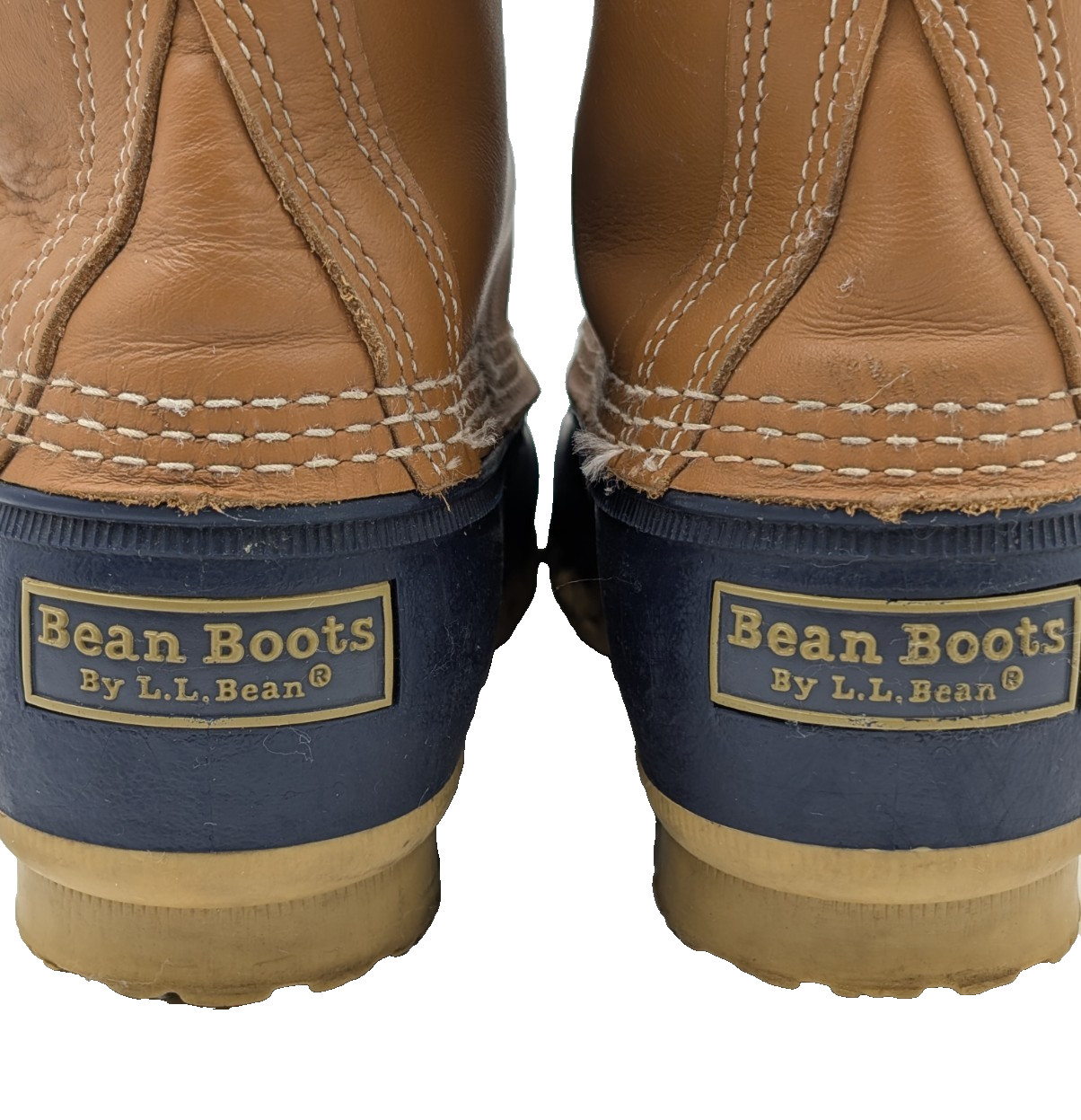 L.L. Bean Bean Boots 8″ Women’s 9M Tan Navy Duck Boot Made in Maine USA 212880