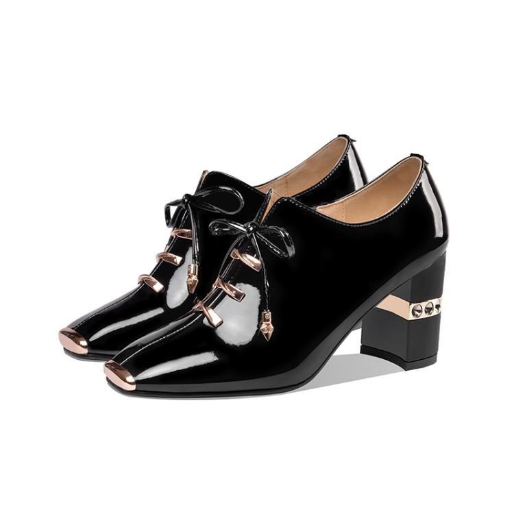 Women’s Fashion Formal Business Pump Elegant British Lace Up Chunky Heel Shoes