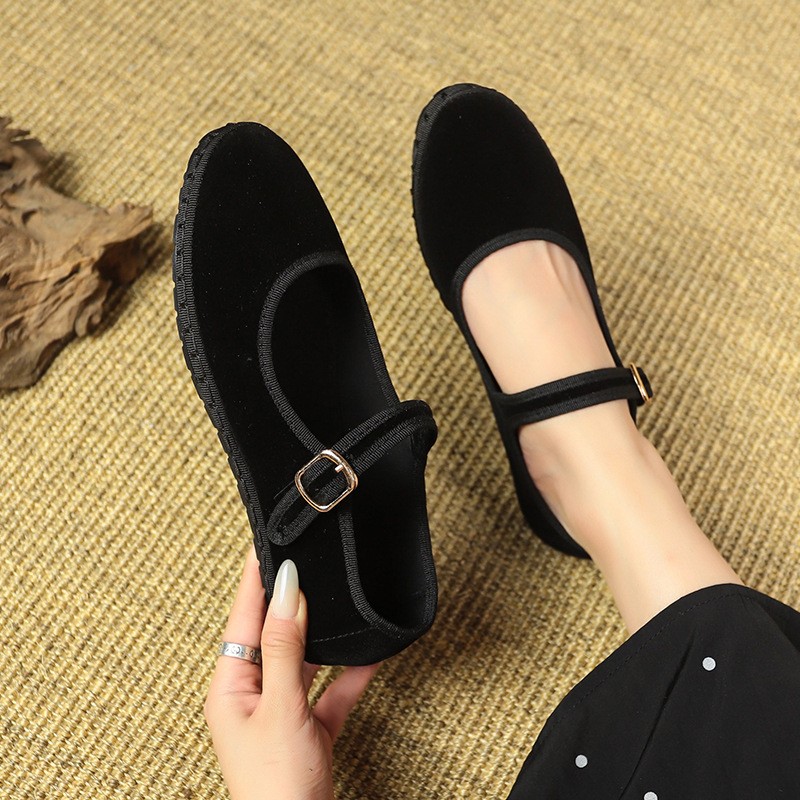 Women’s Velvet Mary Jane Flats Traditional Chinese Comfort Casual Daily Shoes