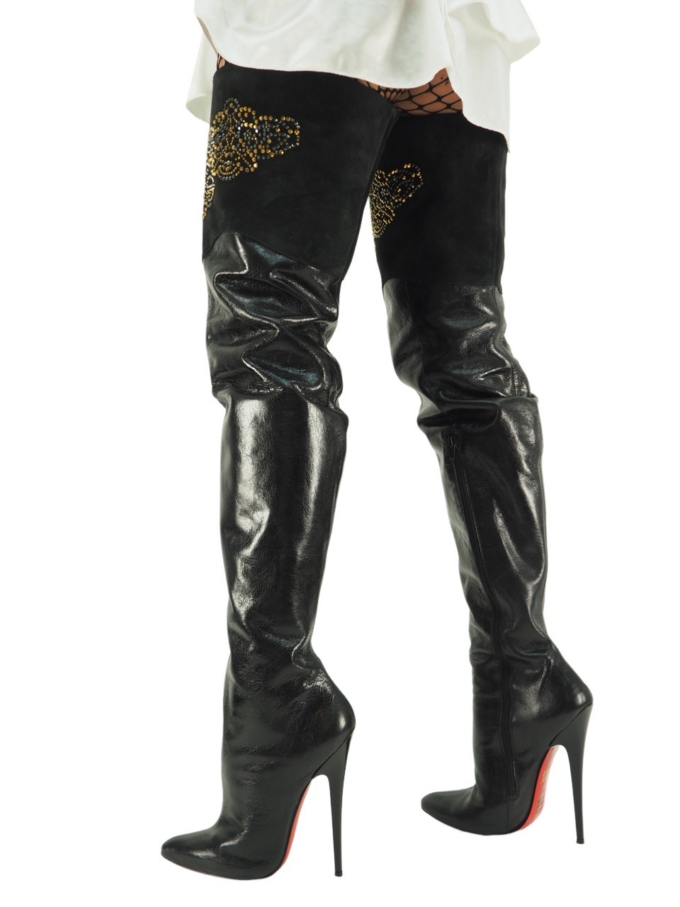 GIANRICO MORI GENUINE LEATHER LADIES STILETTO HIGH HEELS OVER THE KNEE BOOTS BLACK 40
