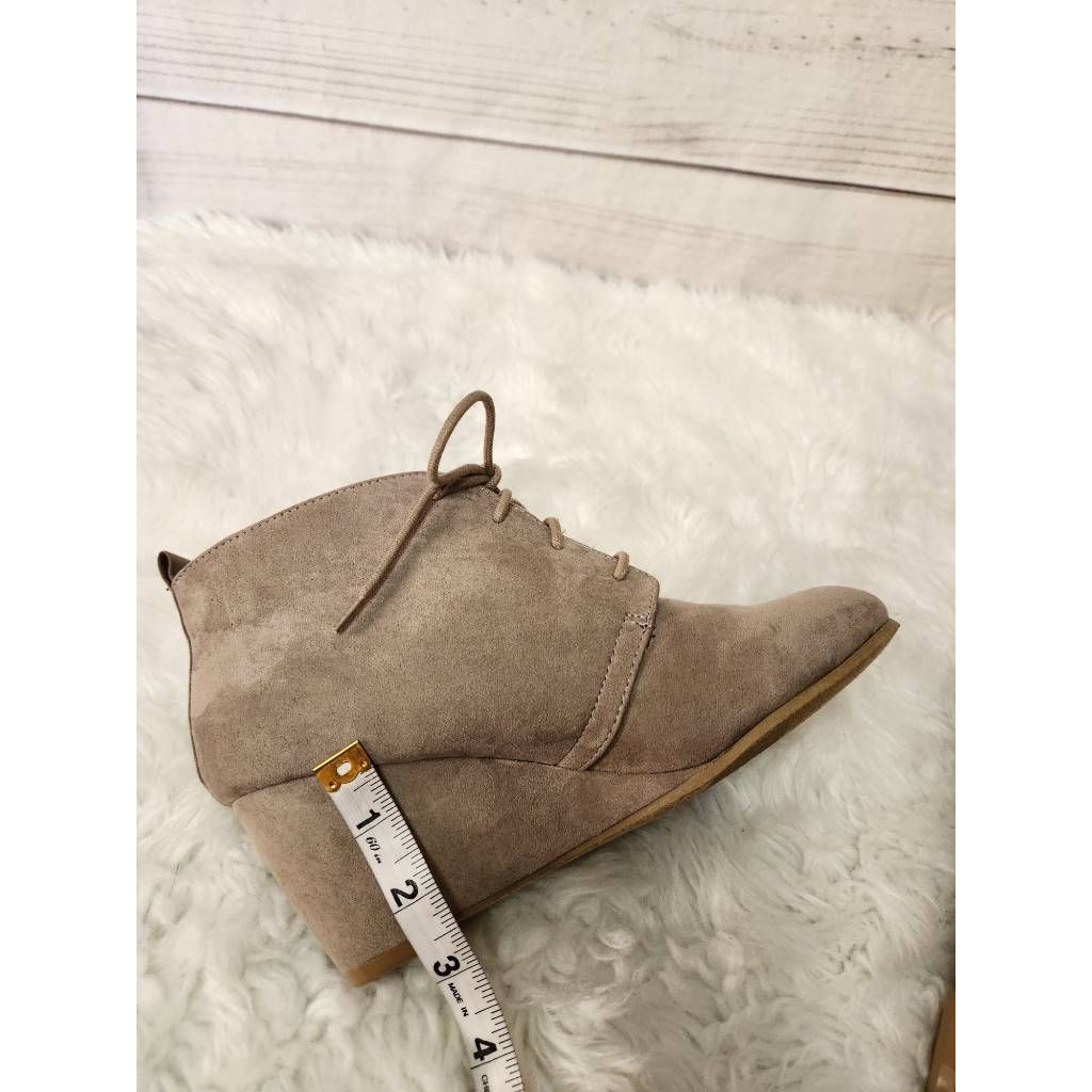New Directions Womens Camden Wedge Booties Brown Pull Tab Ankle Lace Up 8.5 M