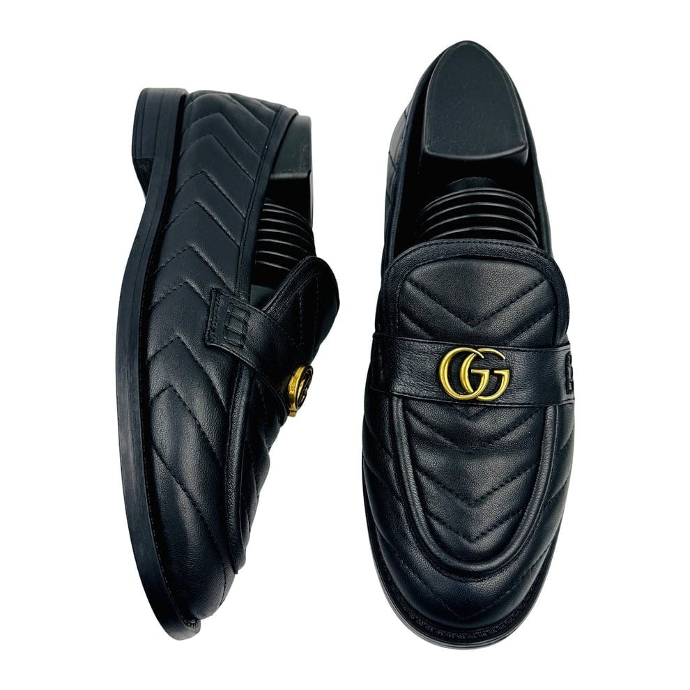 Gucci GG Marmont Women Black Chevron Matelasse Leather Loafers US 10 EU 40 Italy