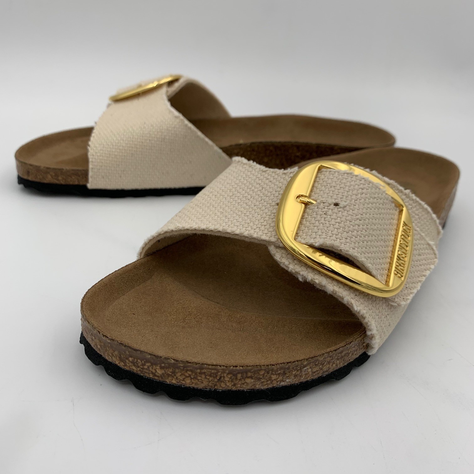Birkenstock New w/ Box Madrid Big Buckle Rivet Logo Vegan Canvas Eggshell Tex N