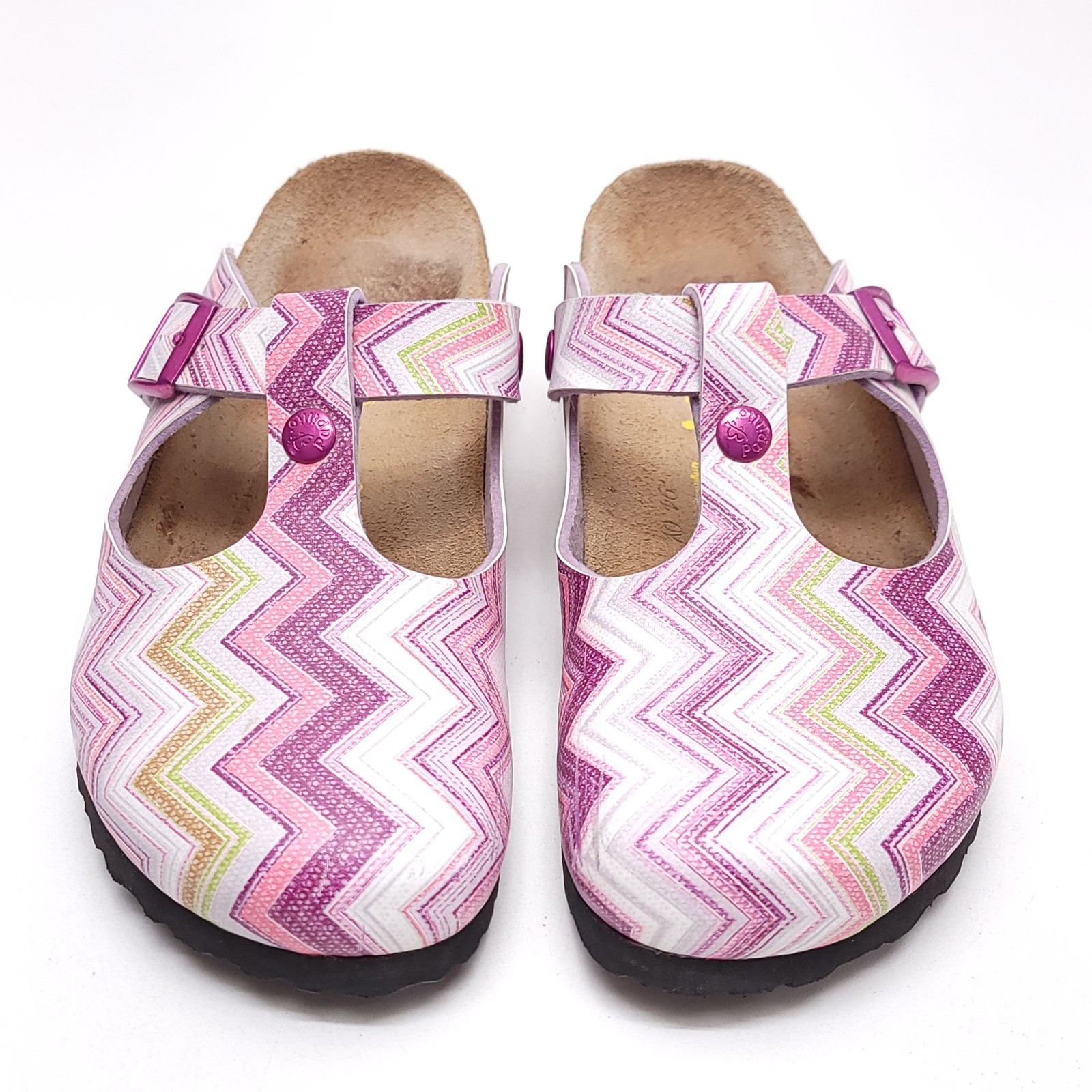 Papillio Birkenstock Boston Clogs Pink Purple Chevron Womens Size 7 EU 38