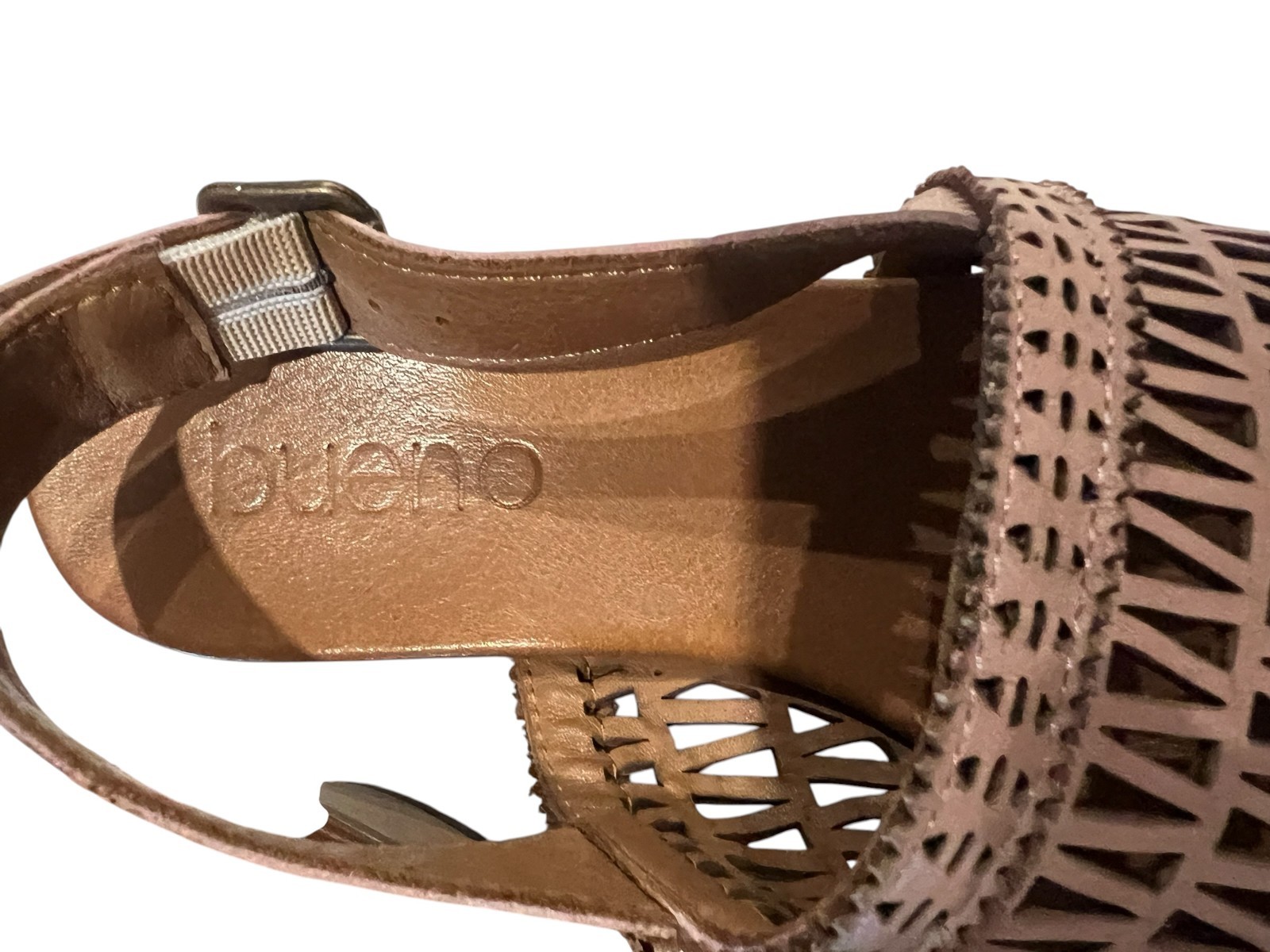 Bueno Lia Dusty Pink Laser Cut Leather Slingback Sandals 40 / 9.5 Heels Summer