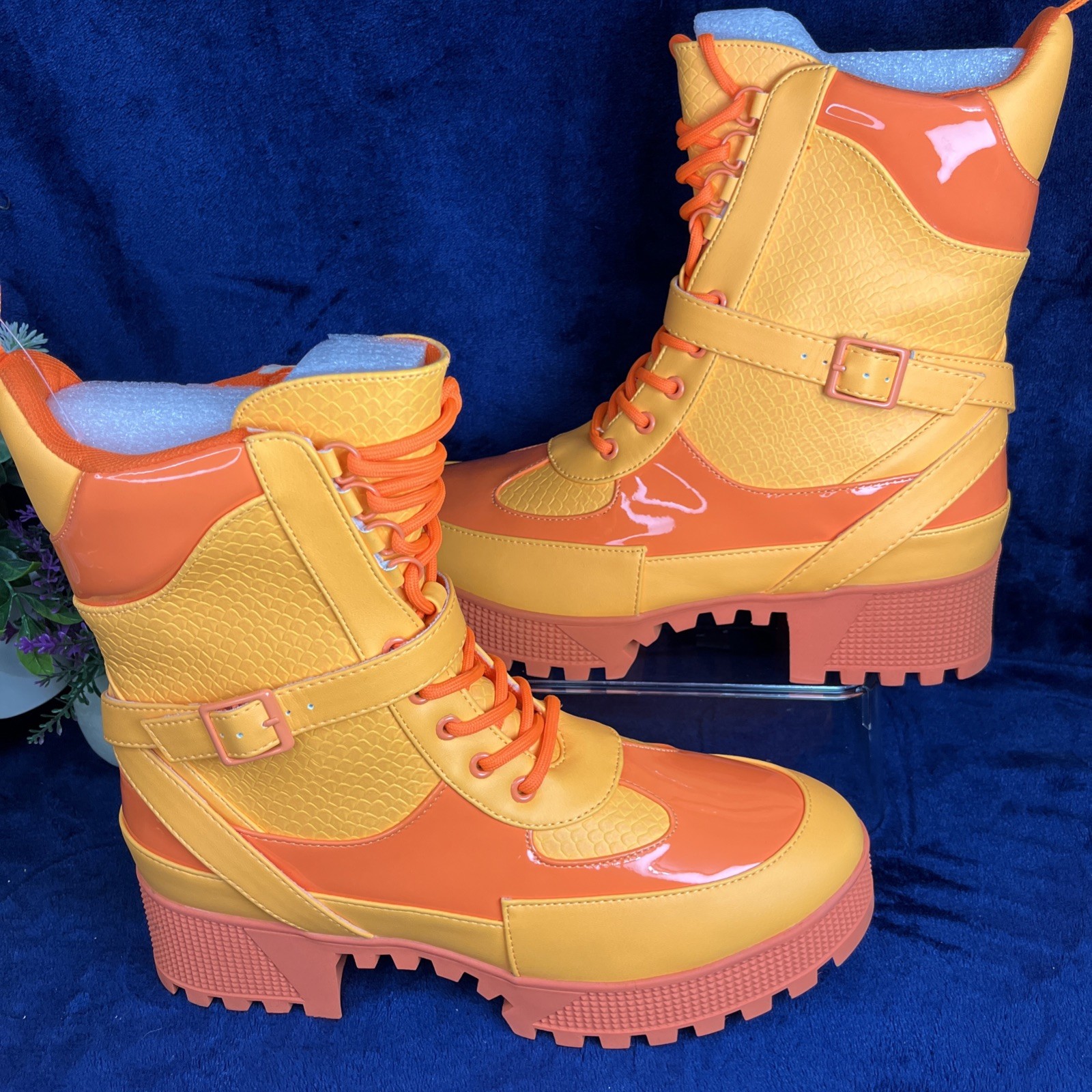 Cape Robbin Hot Rod Neon Orange Chunky Combat Boot US 10 Festival Streetwear NEW