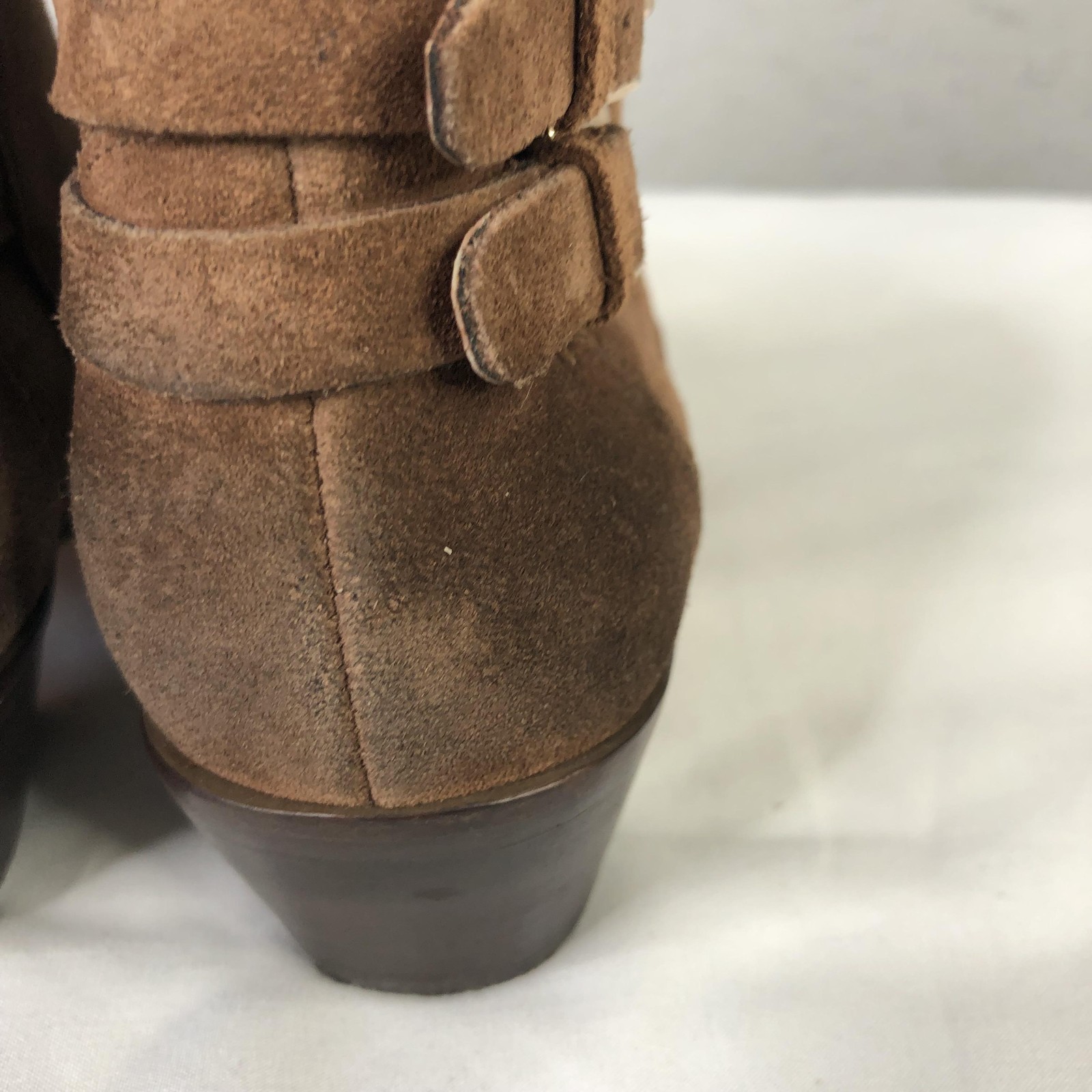 Rebecca Minkoff Boots Womens Size 6 Brown Suede Ankle Zip Buckle Heel Booties