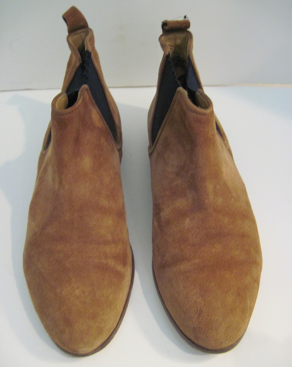 Sezane Low Ankle Brown Booties in Smooth Camel Suede Pull On Size 37