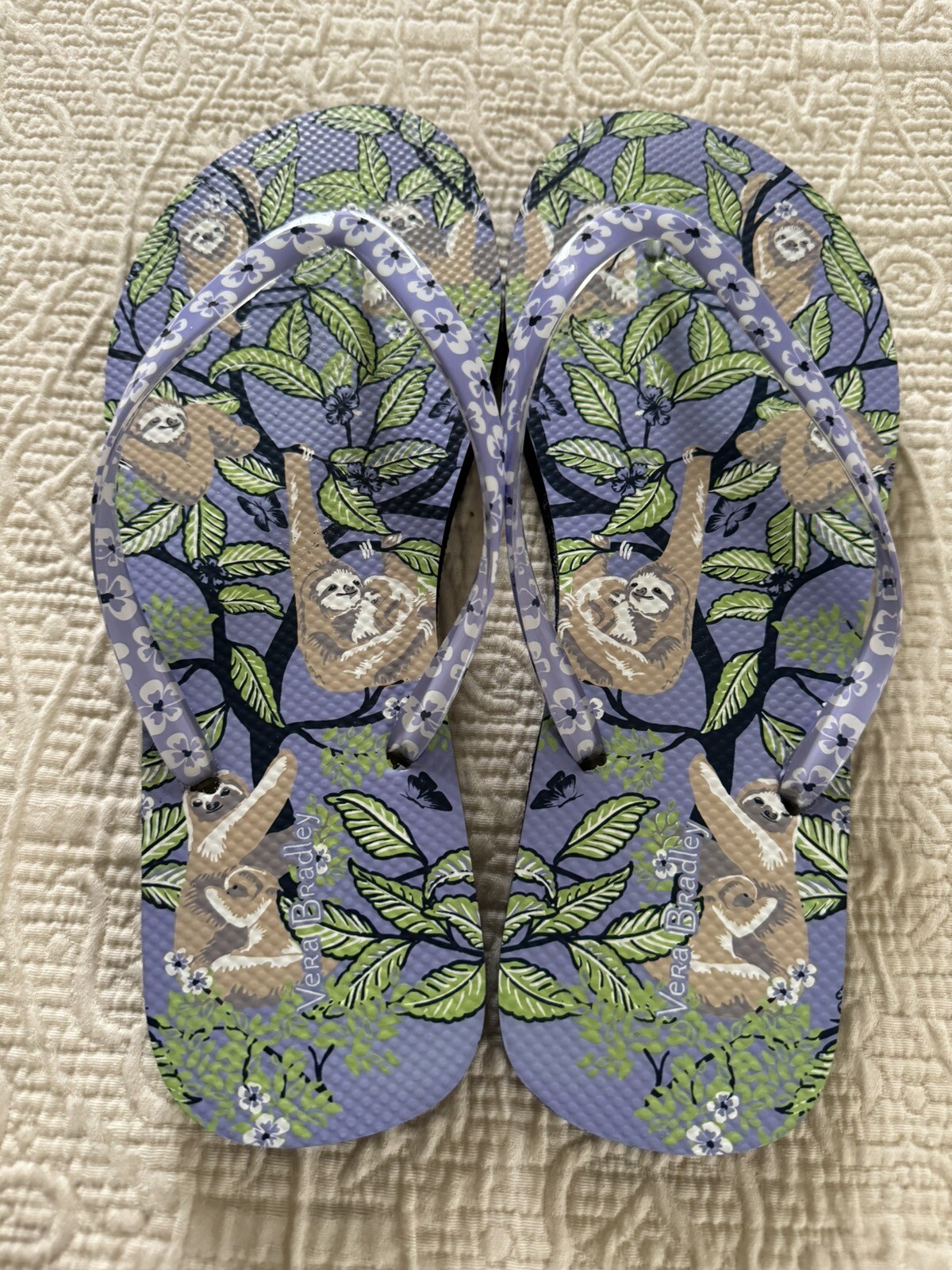 Vera Bradley Women’s Sloth Hanging Around Flip Flop Sandals Large 9-10 Purple