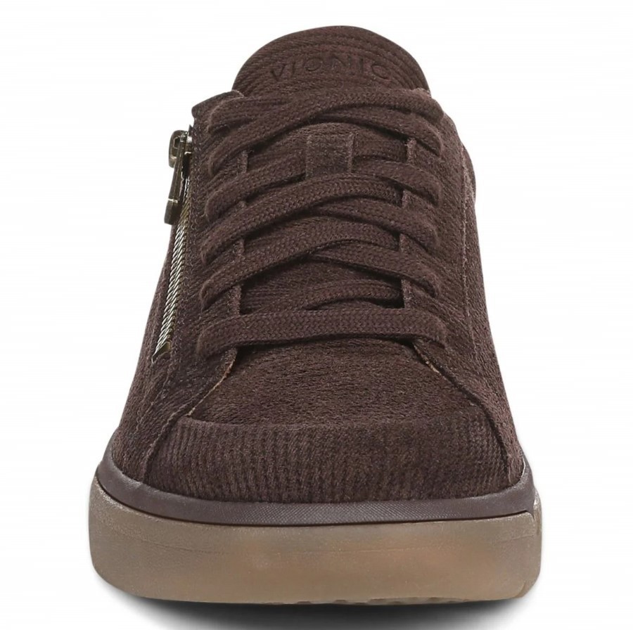 VIONIC Women City Walk AXS Sneaker, Chocolate Ganache Ribbed Suede (NEW)